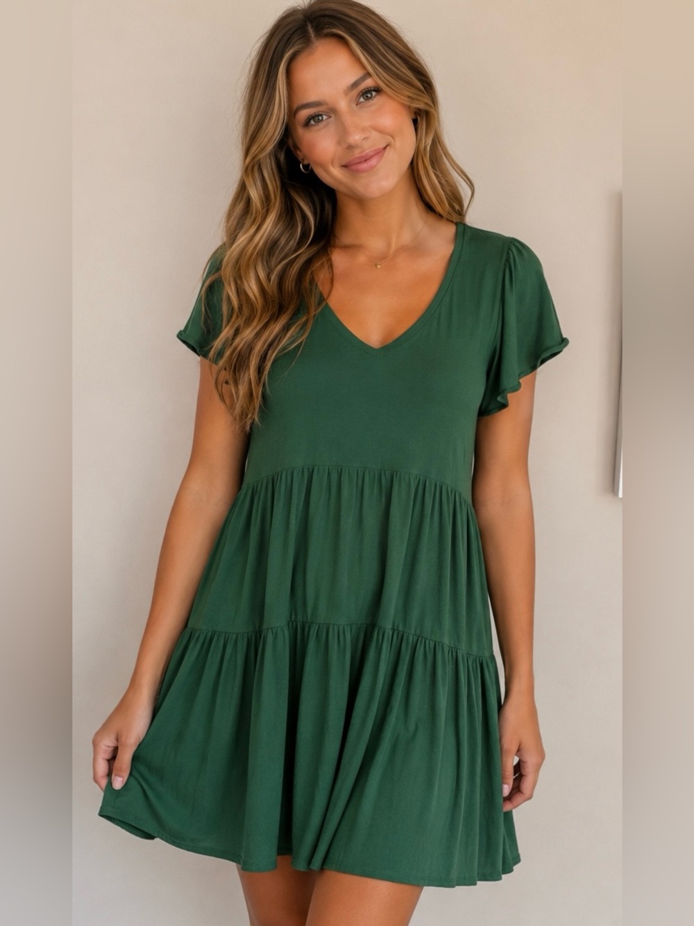 J. Crew Green Classic V-Neck Tiered Pleated Dress XL Extra Large